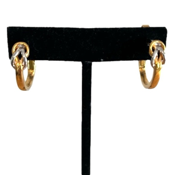 Crown Trifari Gold Silver Tone Knot Hoop Earrings - Picture 2 of 11